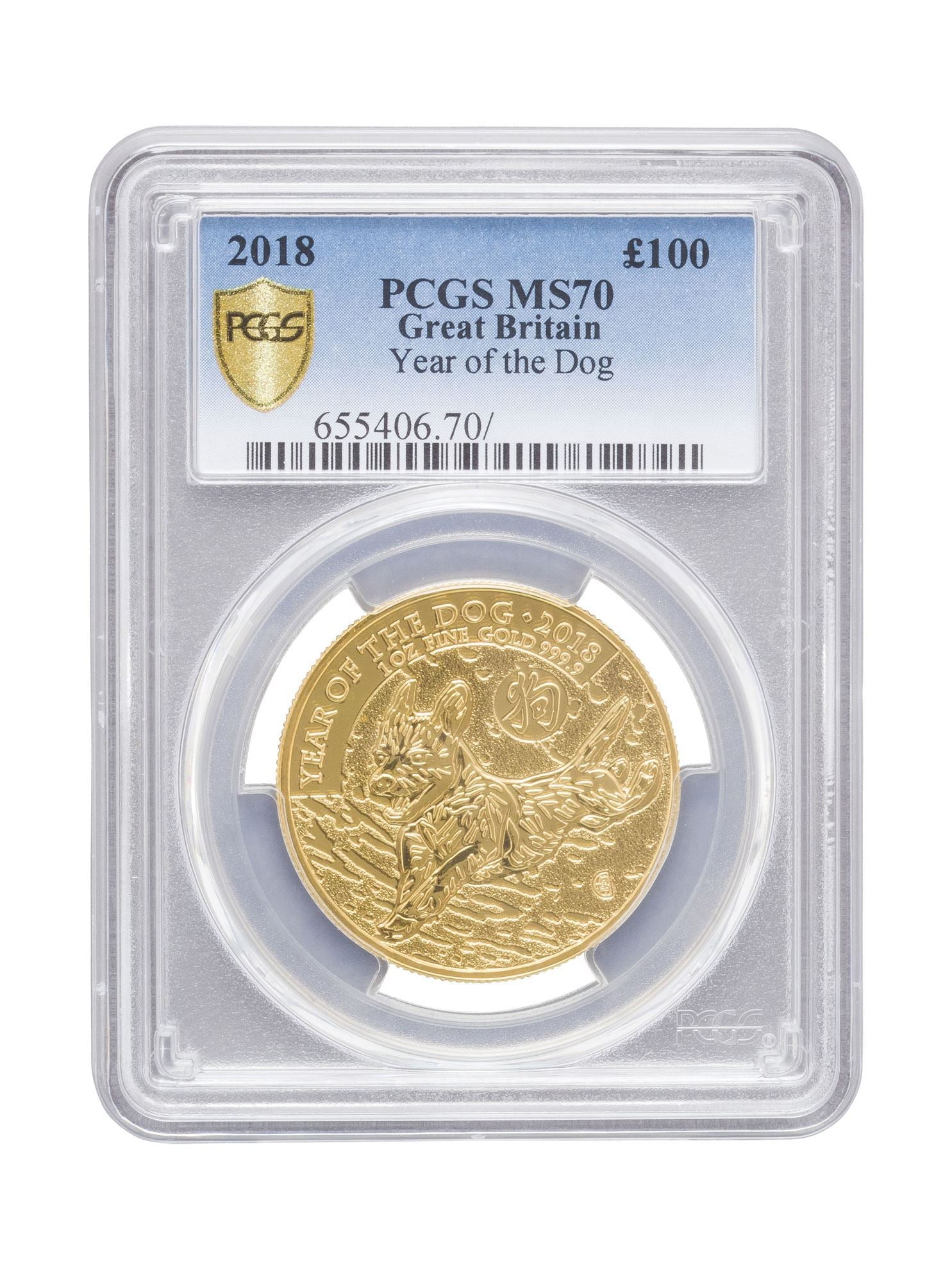 PCGS 2018 1oz Gold Lunar I 'Year of the Dog' MS70