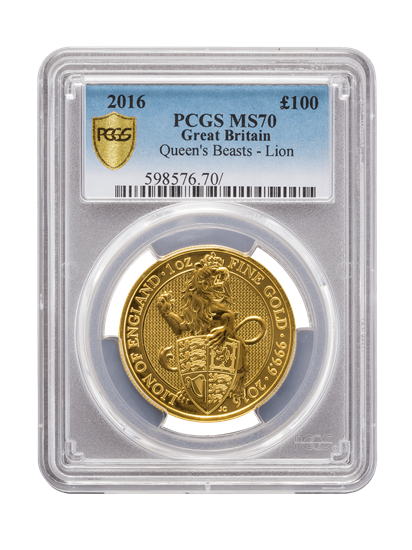 PCGS 2016 1oz Gold Queen's Beast 'Lion' MS70