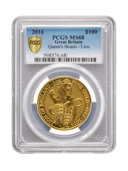 PCGS 2016 1oz Gold Queen's Beast 'Lion' MS68