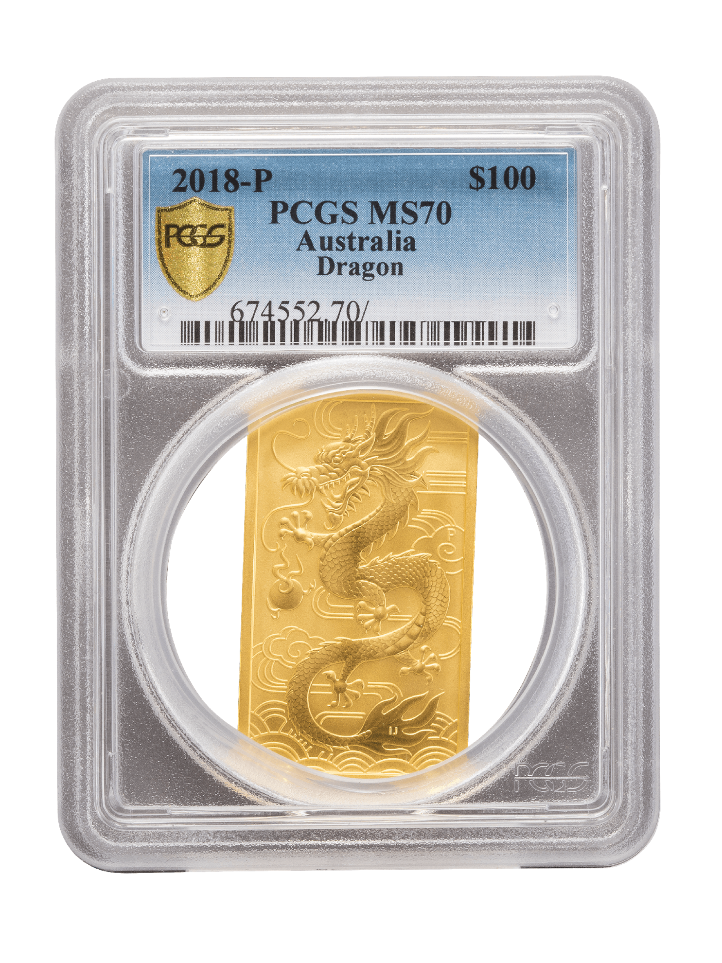 PCGS 2018 1oz Gold Australian Dragon MS70
