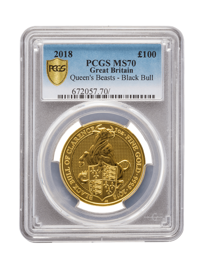 PCGS 2018 1oz Gold Queen's Beast 'Black Bull' MS70