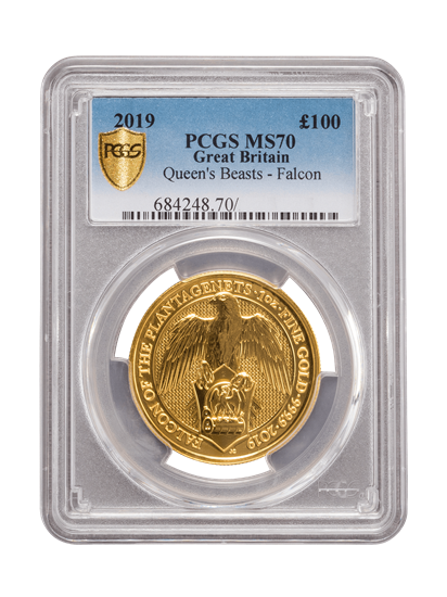 PCGS 2019 1oz Gold Queen's Beast 'Falcon' MS70