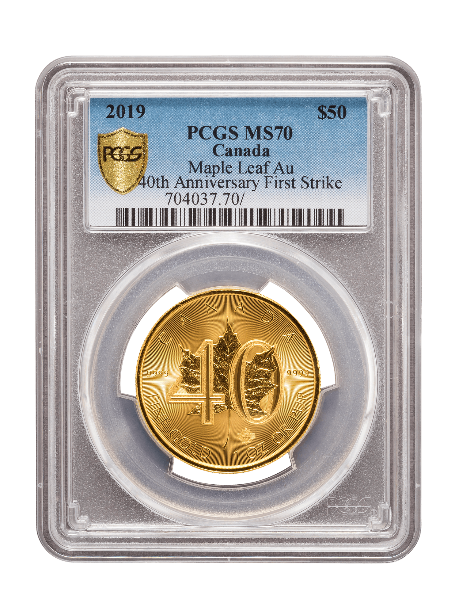 PCGS 2019 1oz Gold '40th Anniversary' Maple Leaf MS70