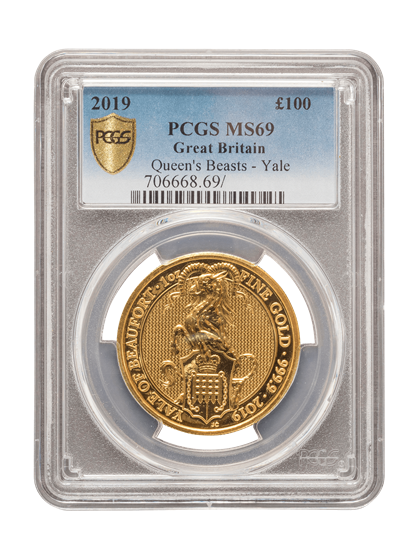 PCGS 2019 1oz Gold Queen's Beast 'Yale' MS69