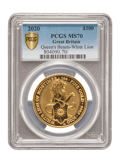 PCGS 2020 1oz Gold Queen's Beast 'White Lion' MS70