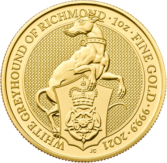 2021 1oz 24k Gold UK Queen's Beast 'White Greyhound of Richmond'