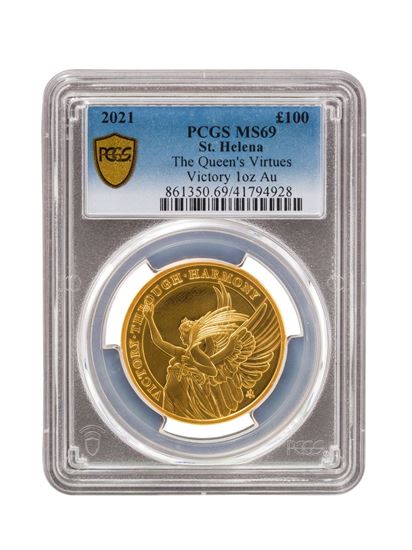 PCGS 2021 1oz 24k Gold UK Queen's Virtue 'Victory' MS69