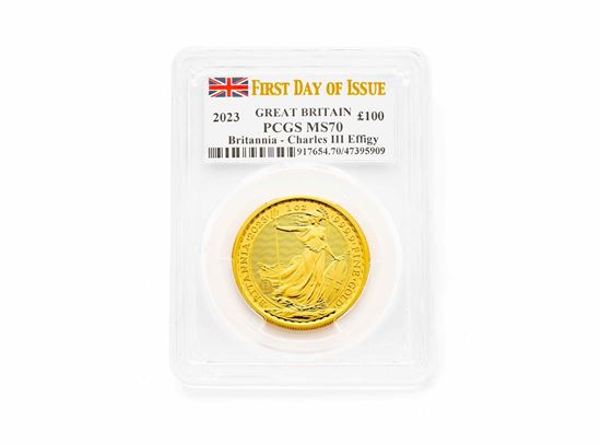 PCGS 2023 1oz Gold Britannia KCIII Coronation - First Day of Issue MS70