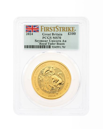 PCGS 2024 1oz Gold Tudor Beast 'Unicorn' First Strike MS70