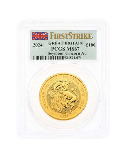 PCGS 2024 1oz Gold Tudor Beast 'Unicorn' First Strike MS67