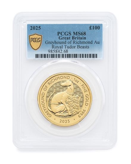 PCGS 2025 1oz Tudor Beast 'Greyhound' Gold Coin MS68