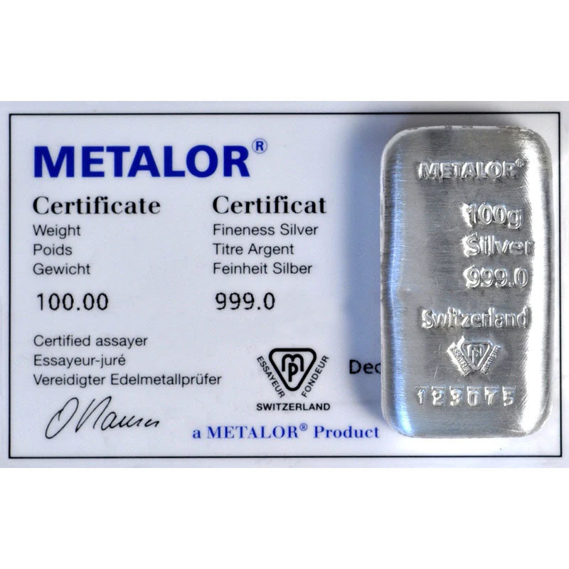 100g Silver Bar Metalor
