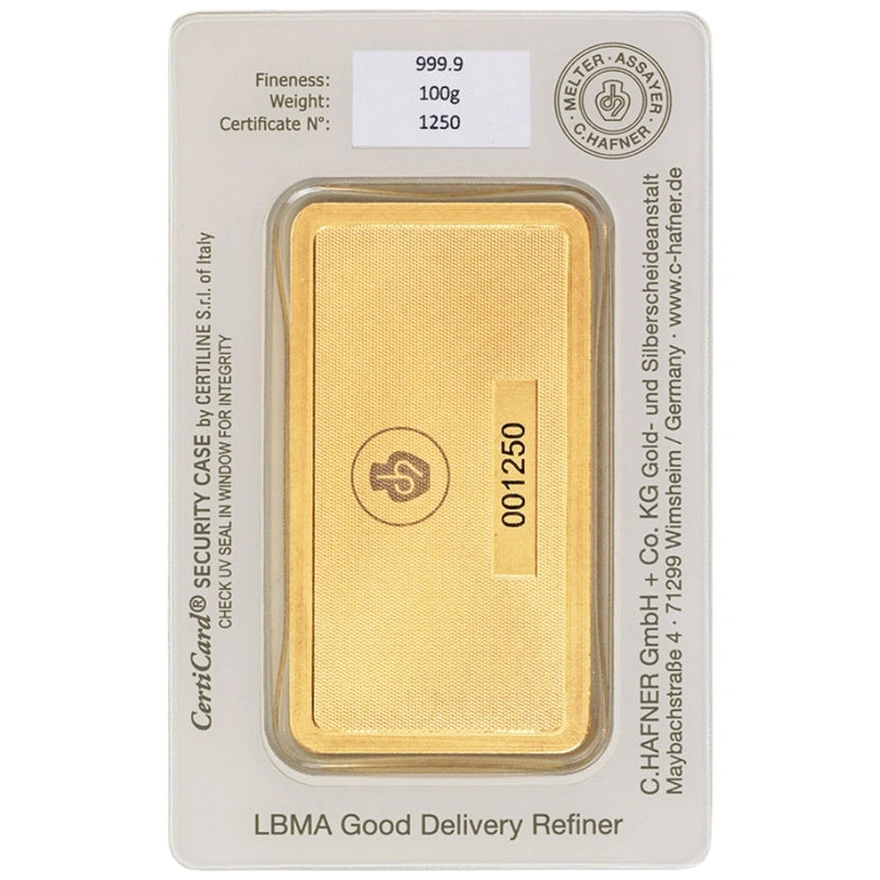 100g Gold Bar C. Hafner Minted