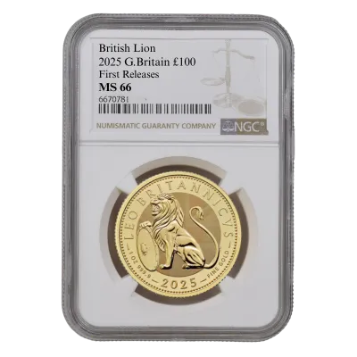 2025 1oz gold British Lion NGC graded MS66 First Release