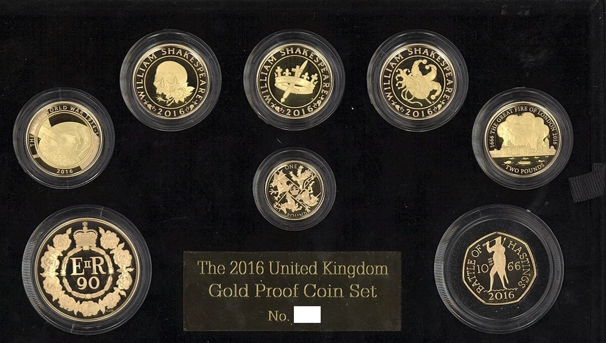 2016 Great Britain Royal Mint United Kingdom 8 Gold Coin Set Shakespeare 5 oz.