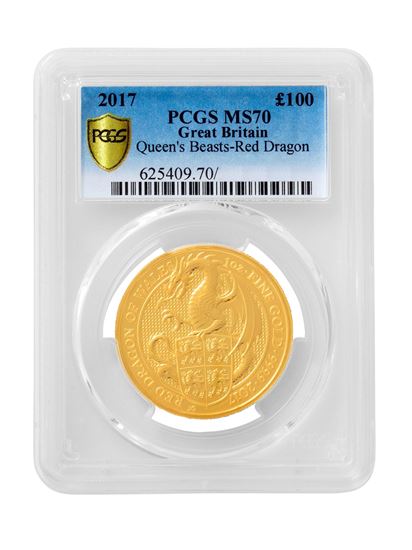 PCGS 2017 1oz Gold Queen's Beast 'Dragon' MS70