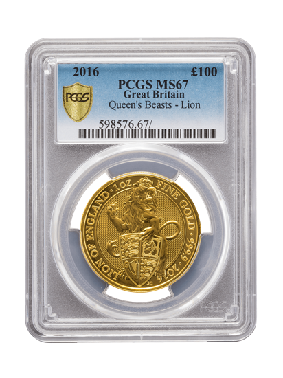 PCGS 2016 1oz Gold Queen's Beast 'Lion' MS67