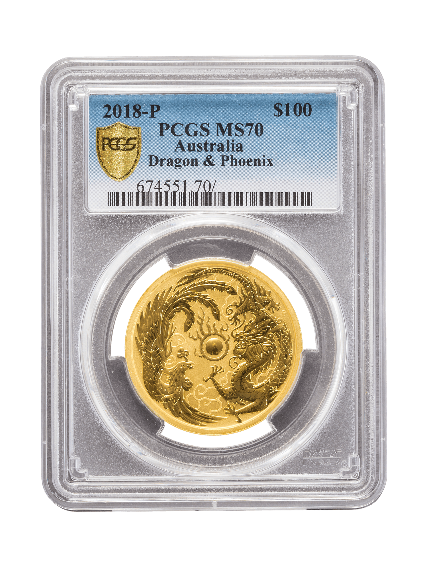 PCGS 2018 1oz Gold Australian Dragon and the Phoenix MS70