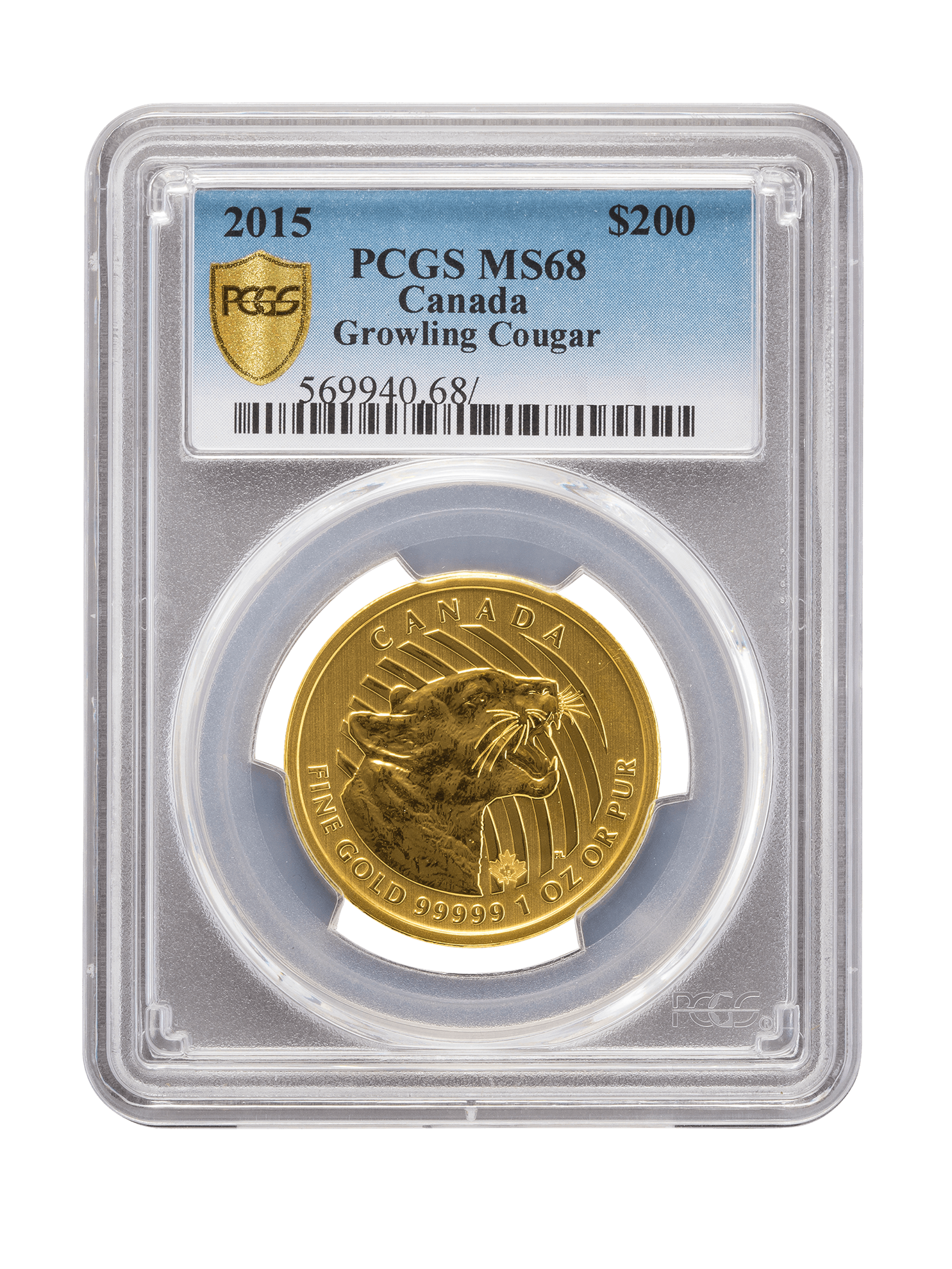 PCGS 2015 1oz Gold Growling Cougar MS68