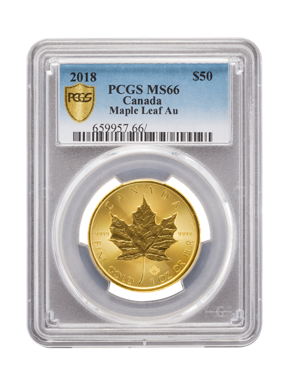 PCGS 2018 1oz Gold Canadian Maple Leaf MS66