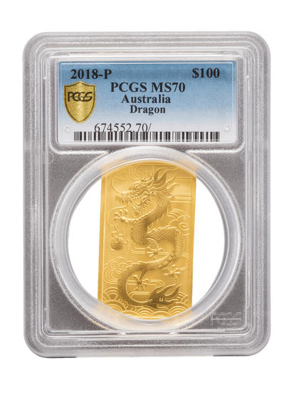 PCGS 2018 1oz Gold Australian Dragon MS70