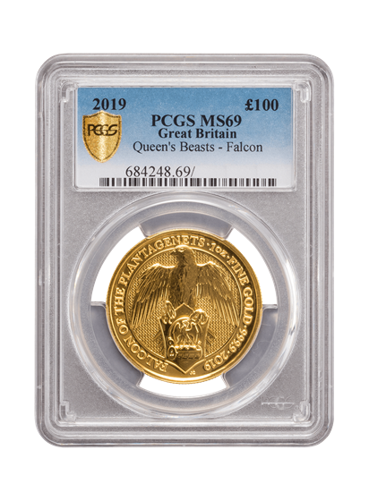 PCGS 2019 1oz Gold Queen's Beast 'Falcon' MS69