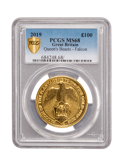 PCGS 2019 1oz Gold Queen's Beast 'Falcon' MS68