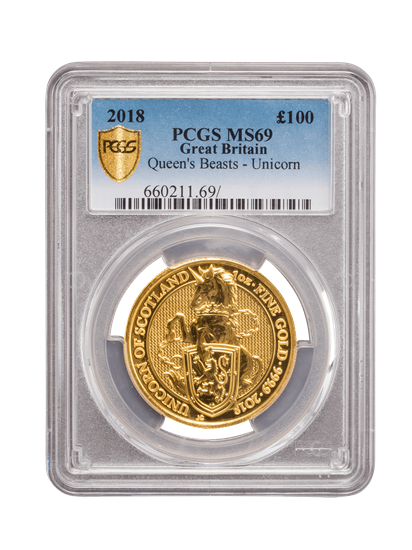 PCGS 2018 1oz Gold Queen's Beast 'Unicorn' MS69