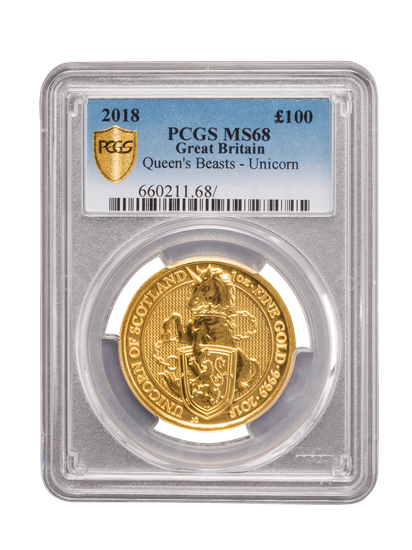 PCGS 2018 1oz Gold Queen's Beast 'Unicorn' MS68