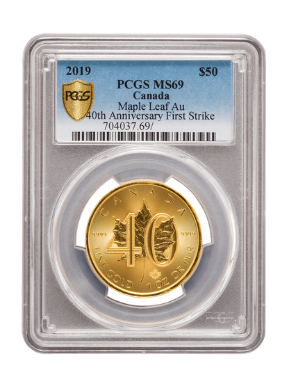 PCGS 2019 1oz Gold '40th Anniversary' Maple Leaf MS69