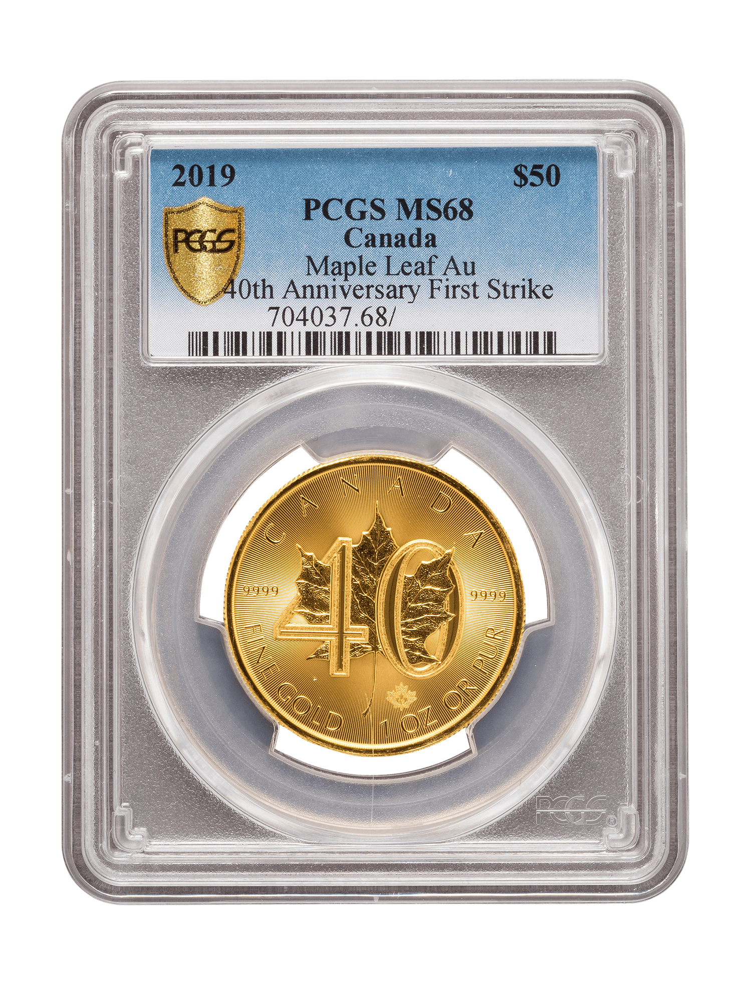 PCGS 2019 1oz Gold '40th Anniversary' Maple Leaf MS68