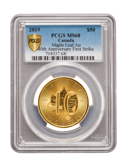 PCGS 2019 1oz Gold '40th Anniversary' Maple Leaf MS68