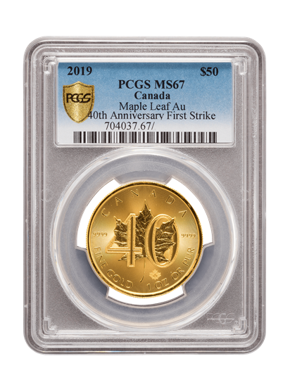 PCGS 2019 1oz Gold '40th Anniversary' Maple Leaf MS67