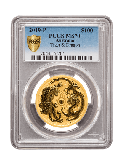 PCGS 2019 1oz Gold Australian Dragon and the Tiger MS70