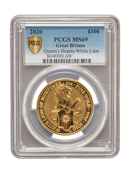 PCGS 2020 1oz Gold Queen's Beast 'White Lion' MS69
