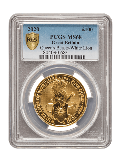 PCGS 2020 1oz Gold Queen's Beast 'White Lion' MS68