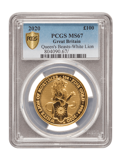 PCGS 2020 1oz Gold Queen's Beast 'White Lion' MS67