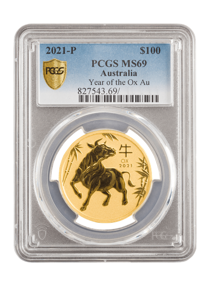 PCGS 2021 1oz 24k Gold Australian 'Year Of The Ox' MS69