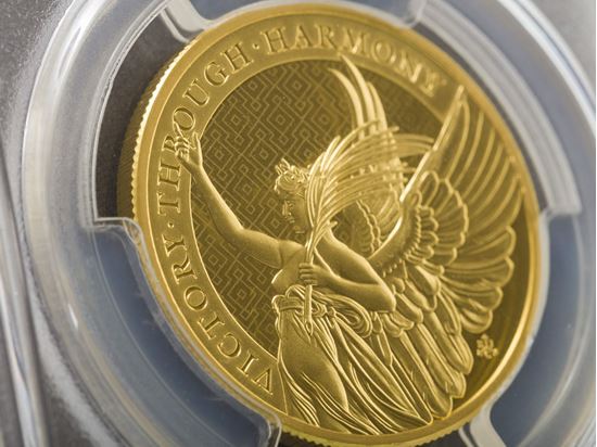 PCGS 2021 1oz 24k Gold UK Queen's Virtue 'Victory' MS69