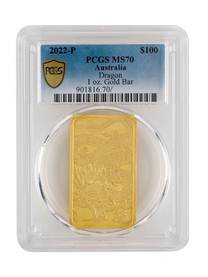 PCGS 2022 1oz Gold Australian Dragon MS70