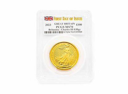 PCGS 2023 1oz Gold Britannia KCIII Coronation - First Day of Issue MS70