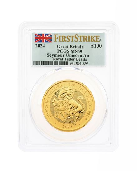 PCGS 2024 1oz Gold Tudor Beast 'Unicorn' First Strike MS69