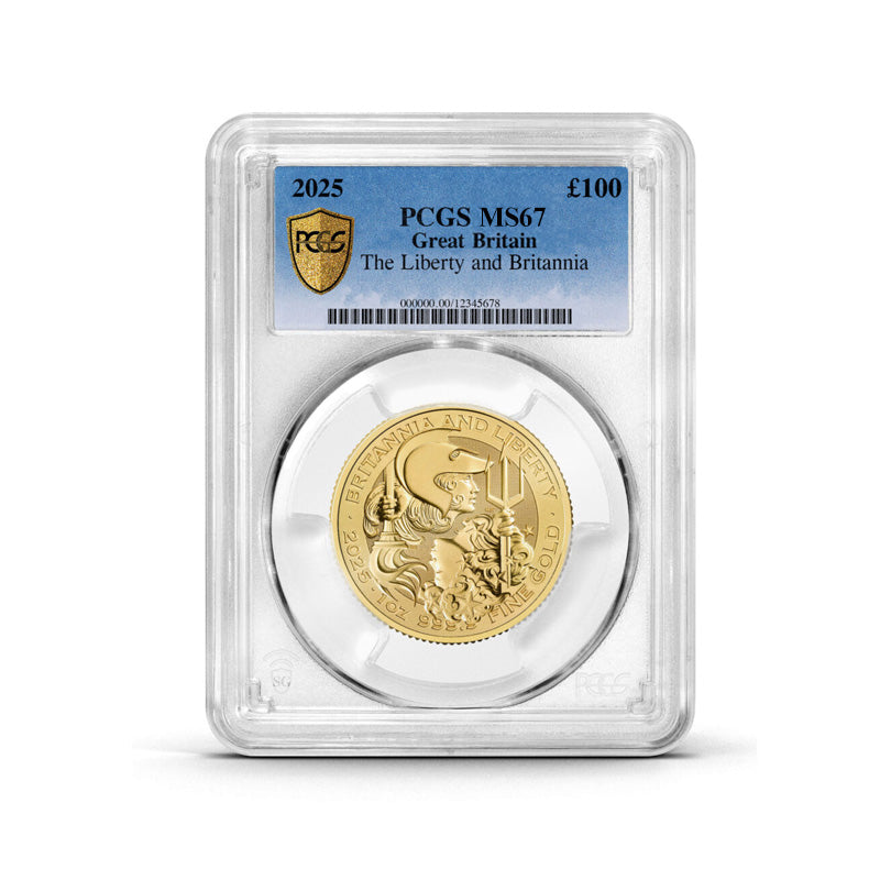 PCGS Certified 2025 Britannia and Liberty 1oz Gold Coin MS67