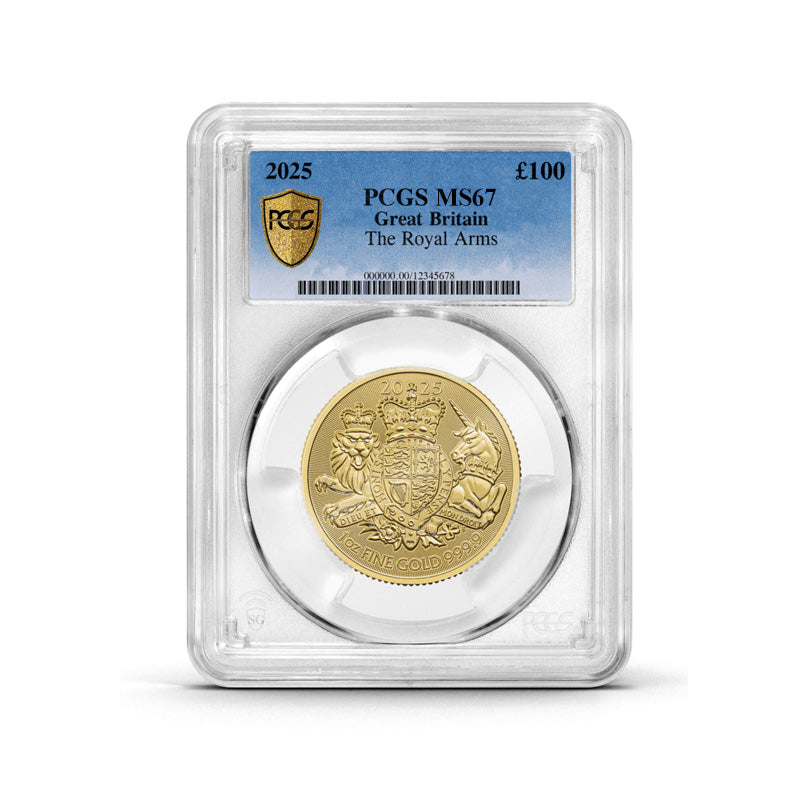 PCGS Certified 2025 Royal Arms 1oz Gold Coin MS67