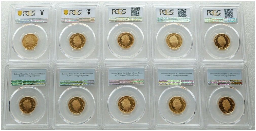 2017 - 2021 Queens Beasts £25 Gold Proof 10 Coin Set PCGS PR70 DCAM First Strike