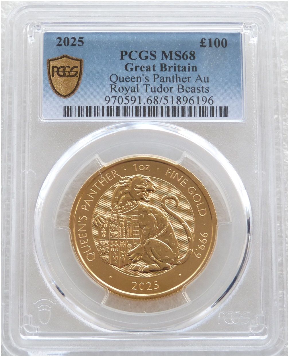 2025 Royal Tudor Beasts Queens Panther £100 Gold 1oz Coin PCGS MS68