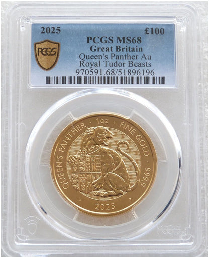 2025 Royal Tudor Beasts Queens Panther £100 Gold 1oz Coin PCGS MS68