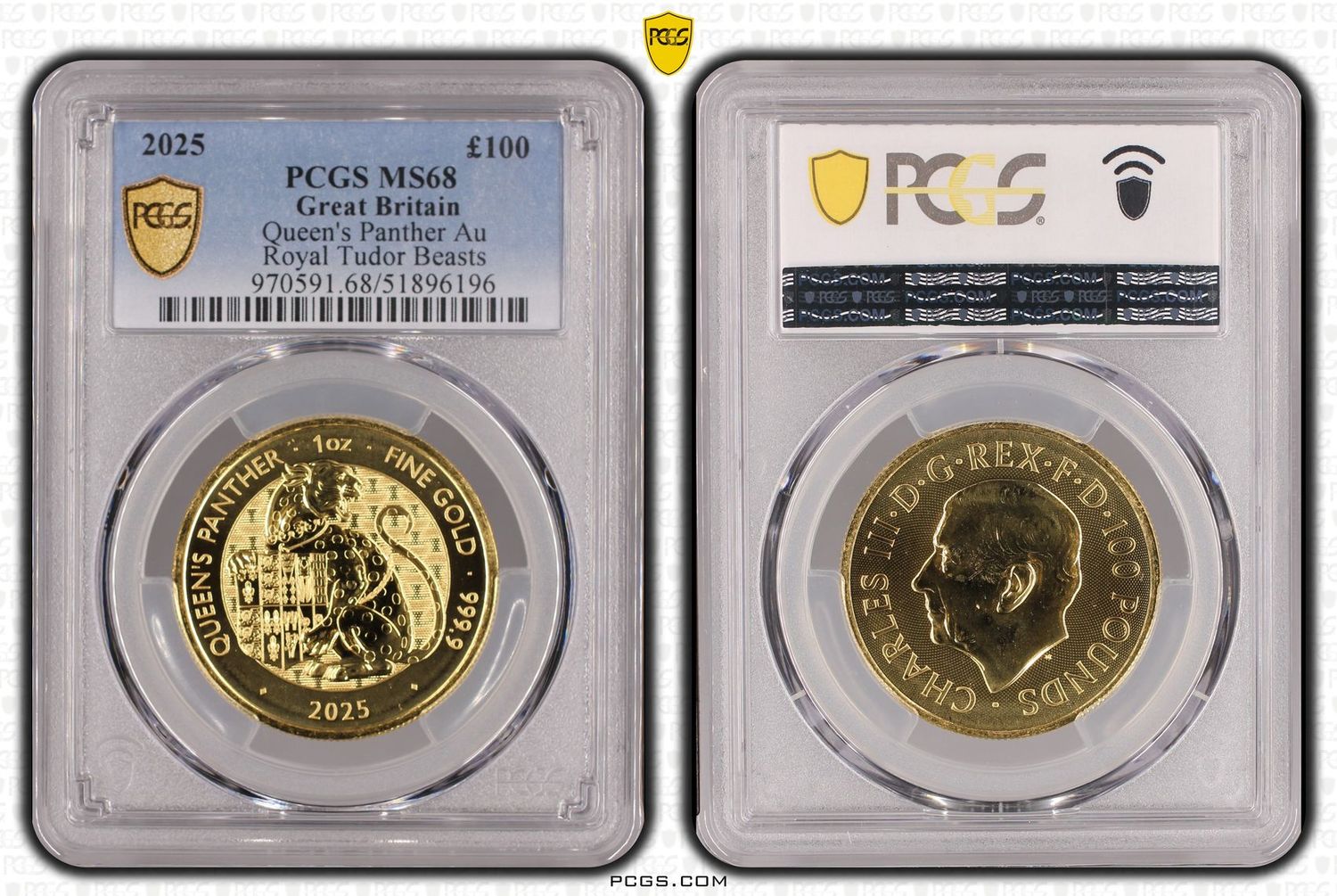 2025 Royal Tudor Beasts Queens Panther £100 Gold 1oz Coin PCGS MS68