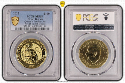 2025 Royal Tudor Beasts Queens Panther £100 Gold 1oz Coin PCGS MS68