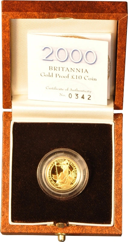 2000–2002 Britannia £10 1/10oz Gold Proof Set (3 Coins, Boxes & COAs)